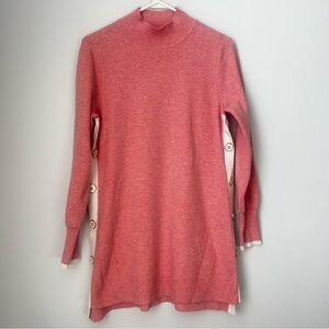 Chico’s Medium Pink Side Buttons Cashmere Blend Tunic Mock Neck Sweater